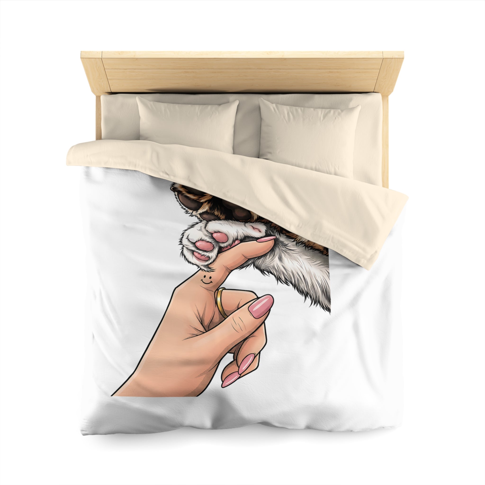 Cat Paw Duvet Cover — Cute Hand & Paw Illustration Microfiber Bedding for Cat Lovers