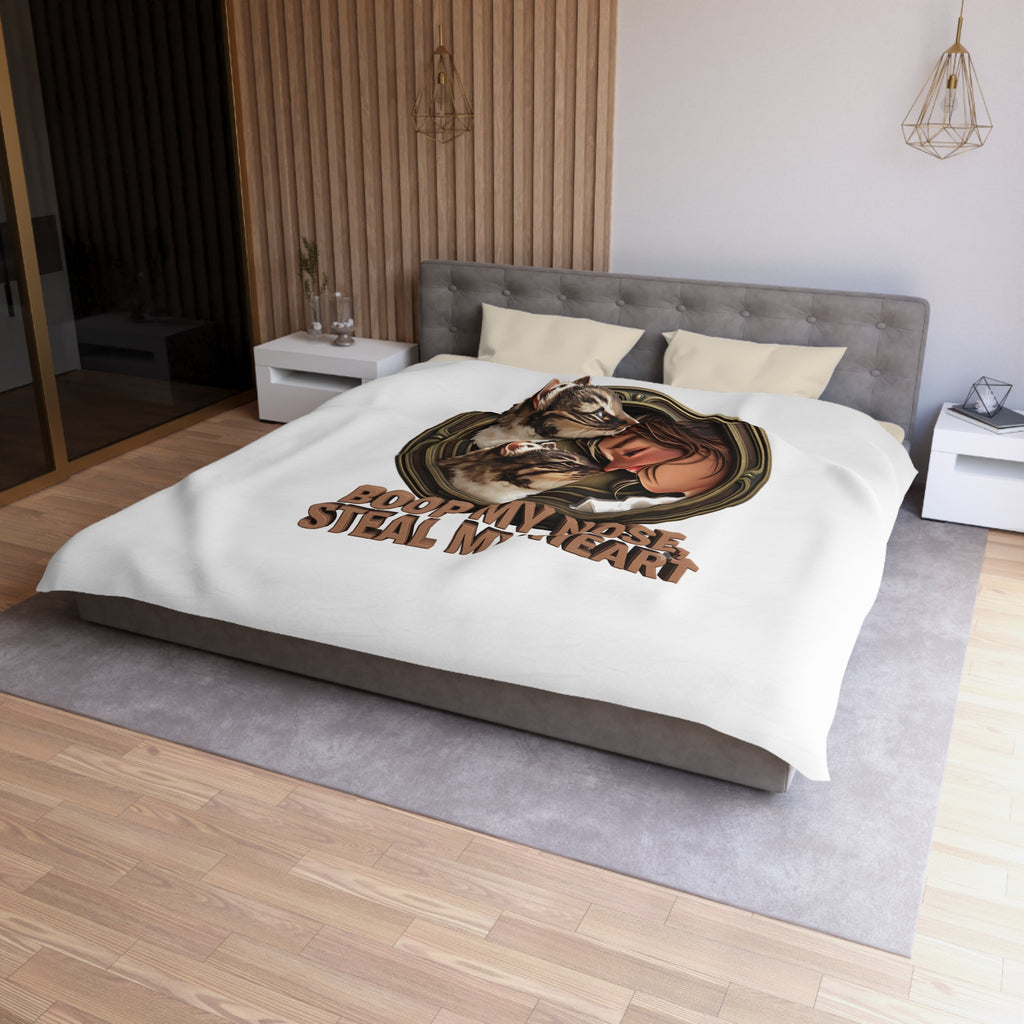 Cat Lover Duvet Cover — "Boop My Nose, Steal My Heart" Cozy Microfiber Bedding
