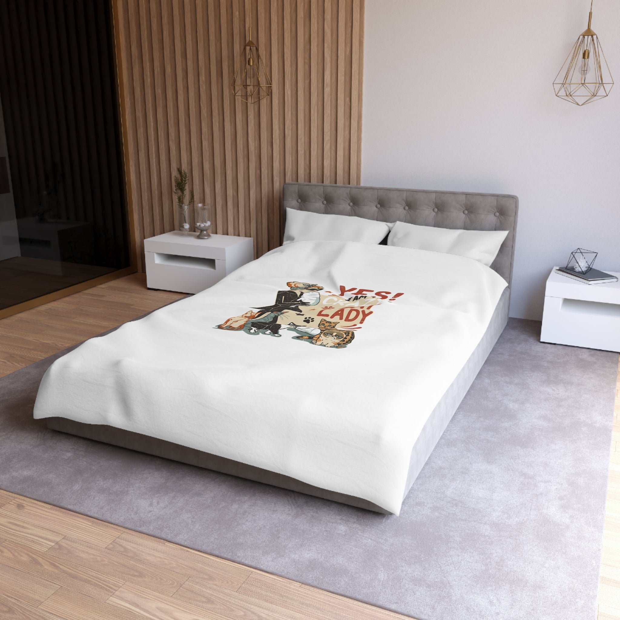 Duvet Cover - "Yes! I Am The Crazy Cat Lady" Retro Cat Lover Bedding