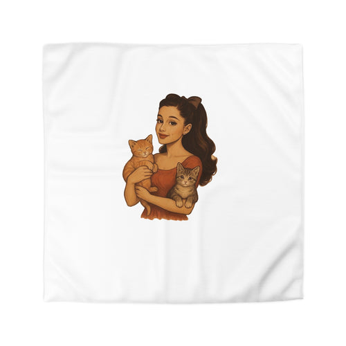 Cat Lover Duvet Cover — Woman Holding Two Kittens Microfiber Bedding