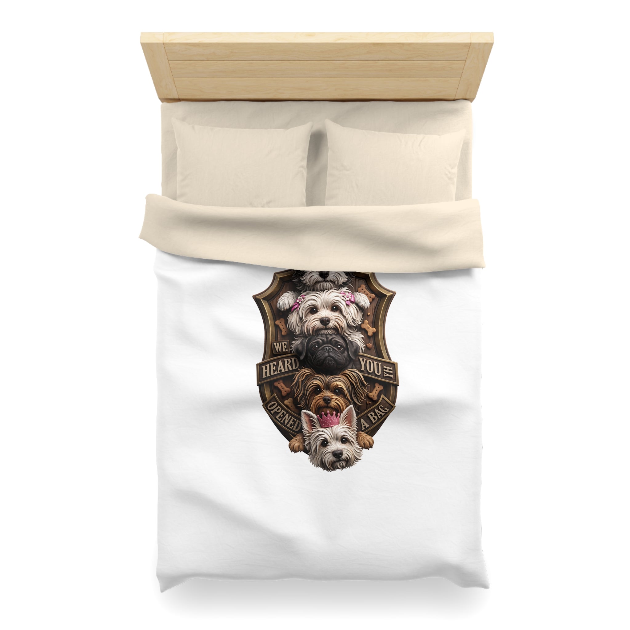 Dog Stack Microfiber Duvet Cover — "We Heard You Opened A Bag" Cute Puppy Portraits