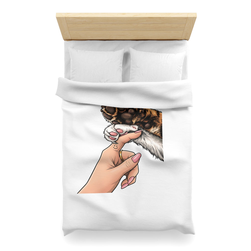 Cat Paw Duvet Cover — Cute Hand & Paw Illustration Microfiber Bedding for Cat Lovers