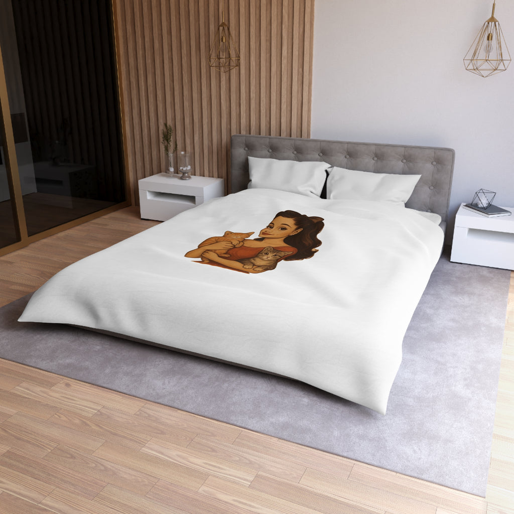 Cat Lover Duvet Cover — Woman Holding Two Kittens Microfiber Bedding