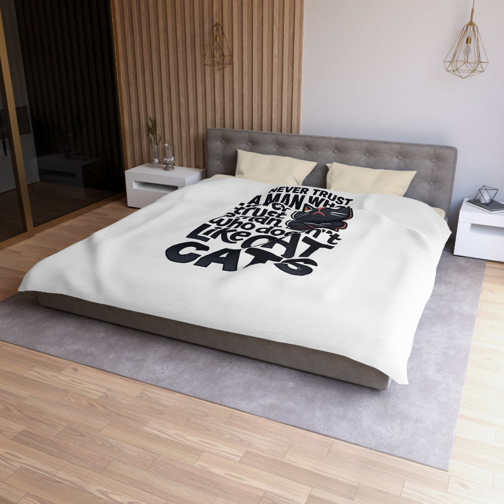 Duvet Cover — "Never Trust a Man Who Doesn't Like Cats" Cute Black Cat Bedding