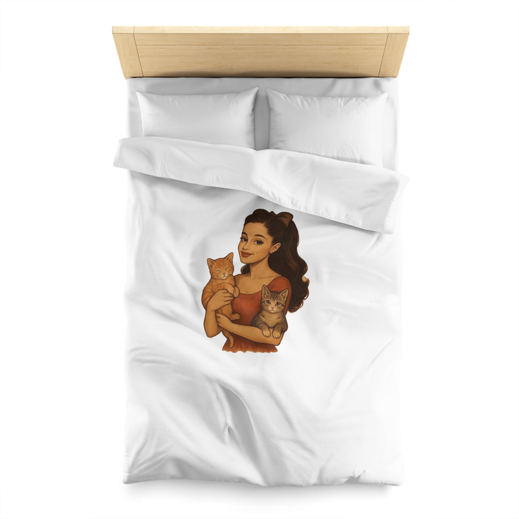 Cat Lover Duvet Cover — Woman Holding Two Kittens Microfiber Bedding