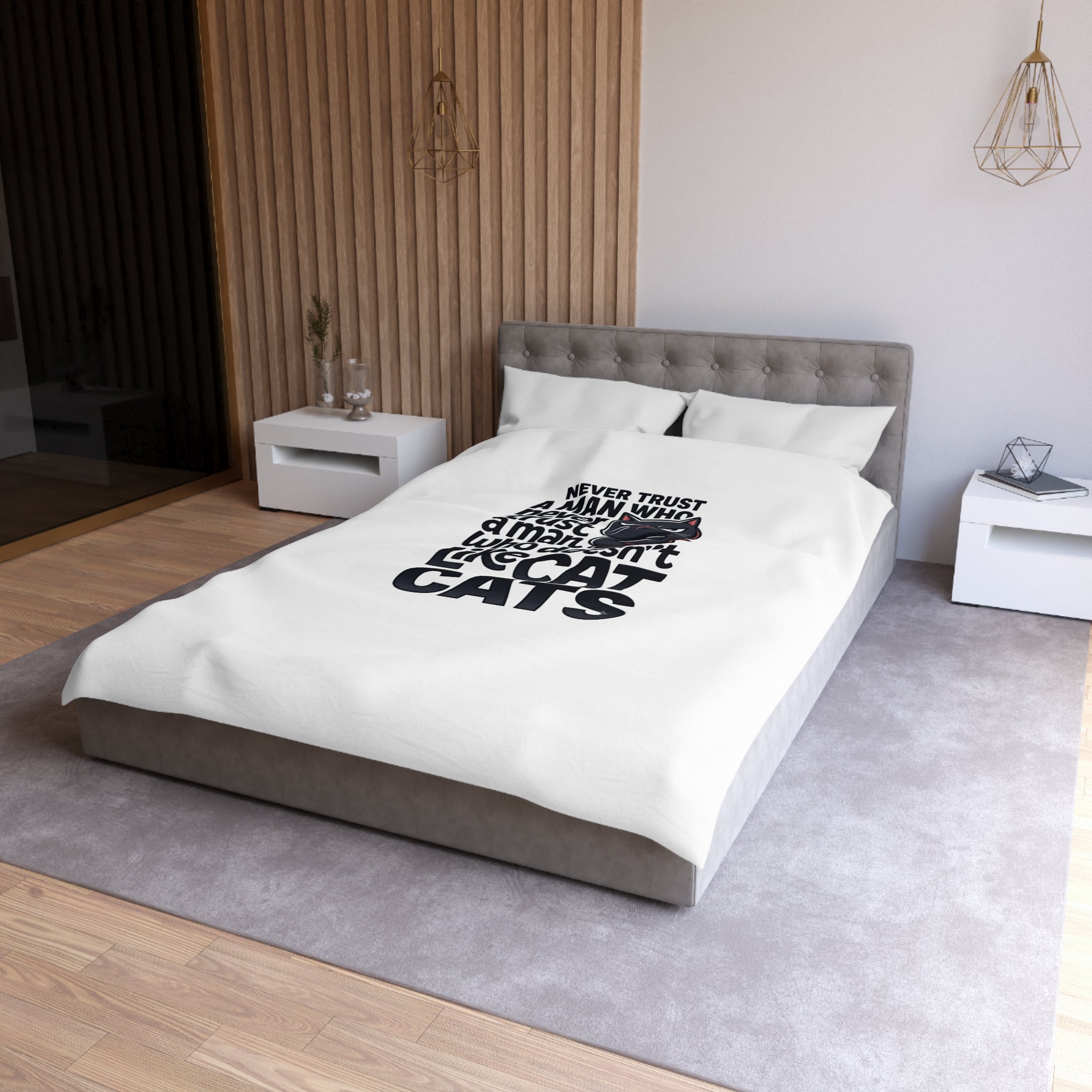 Duvet Cover — "Never Trust a Man Who Doesn't Like Cats" Cute Black Cat Bedding