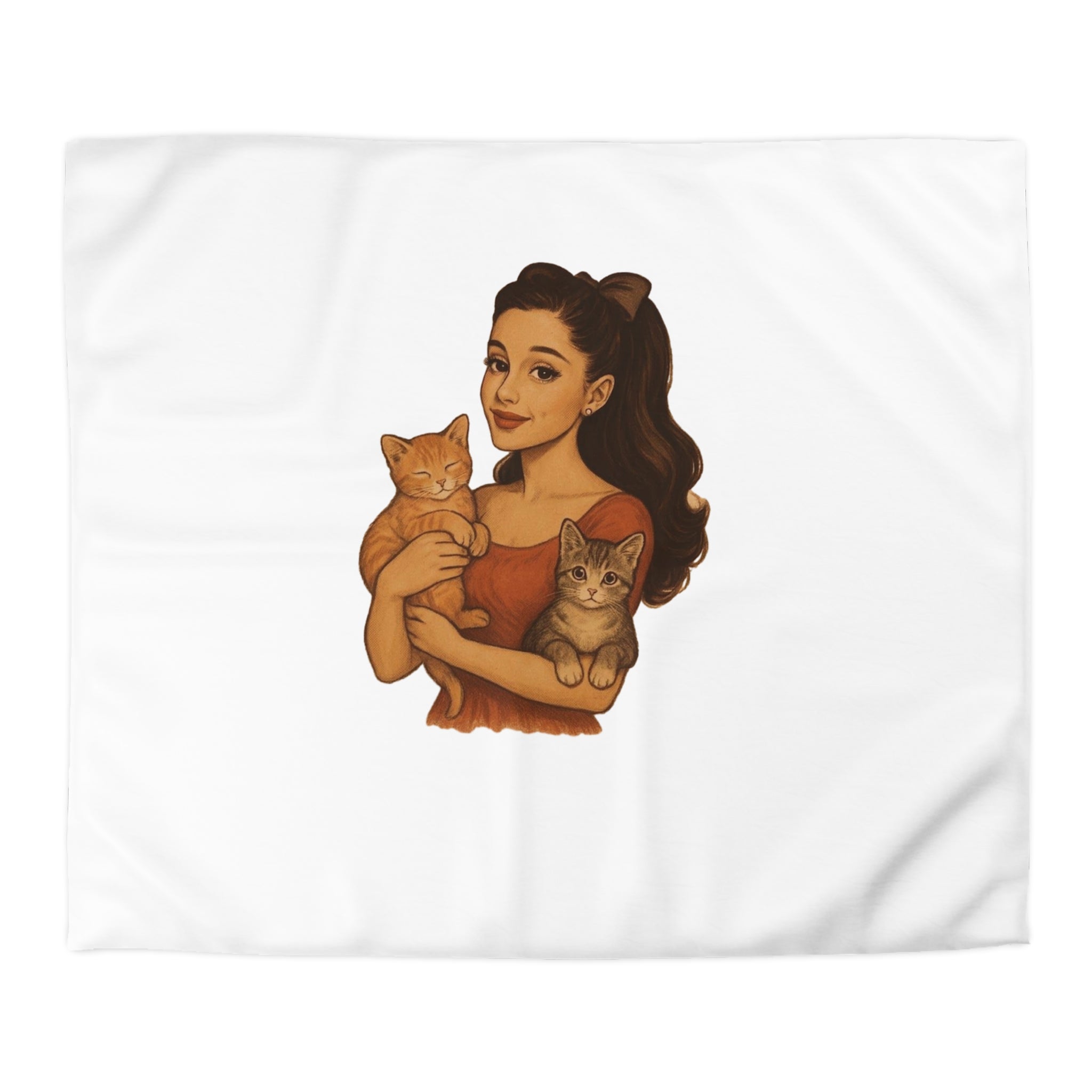 Cat Lover Duvet Cover — Woman Holding Two Kittens Microfiber Bedding