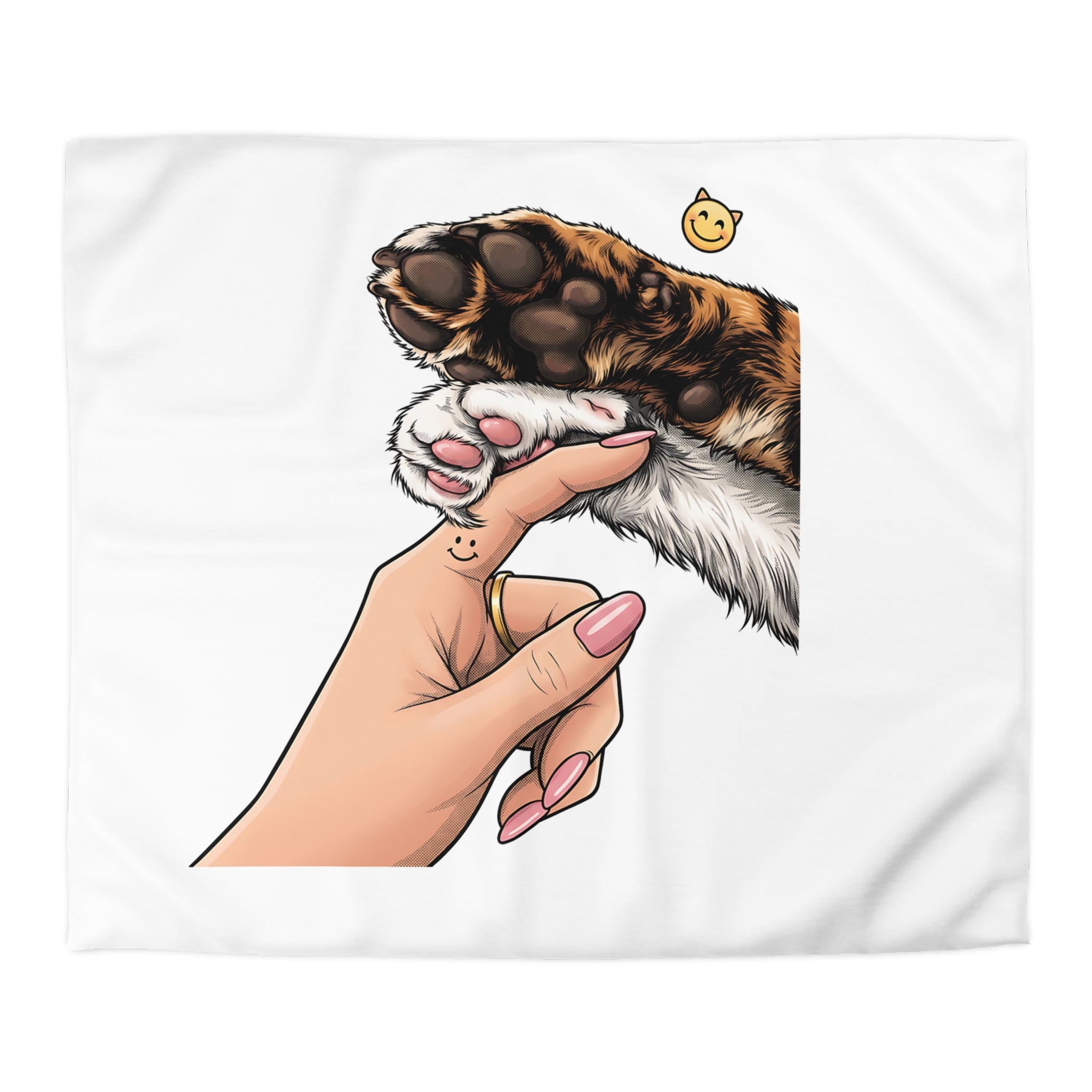 Cat Paw Duvet Cover — Cute Hand & Paw Illustration Microfiber Bedding for Cat Lovers