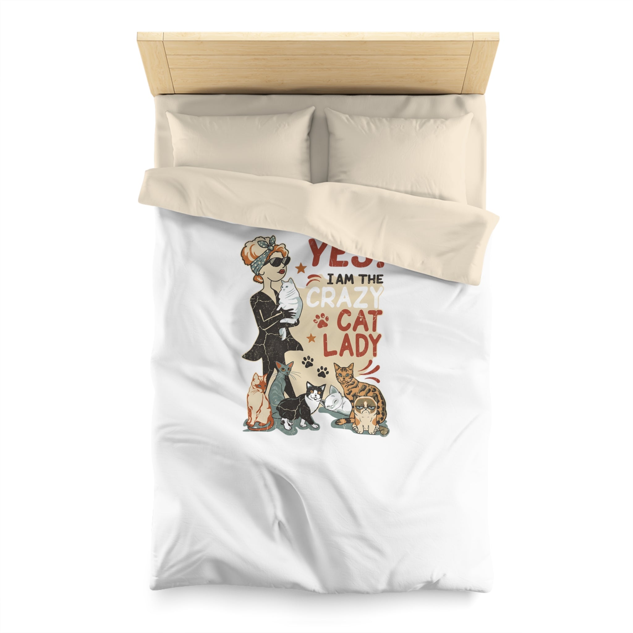 Duvet Cover - "Yes! I Am The Crazy Cat Lady" Retro Cat Lover Bedding