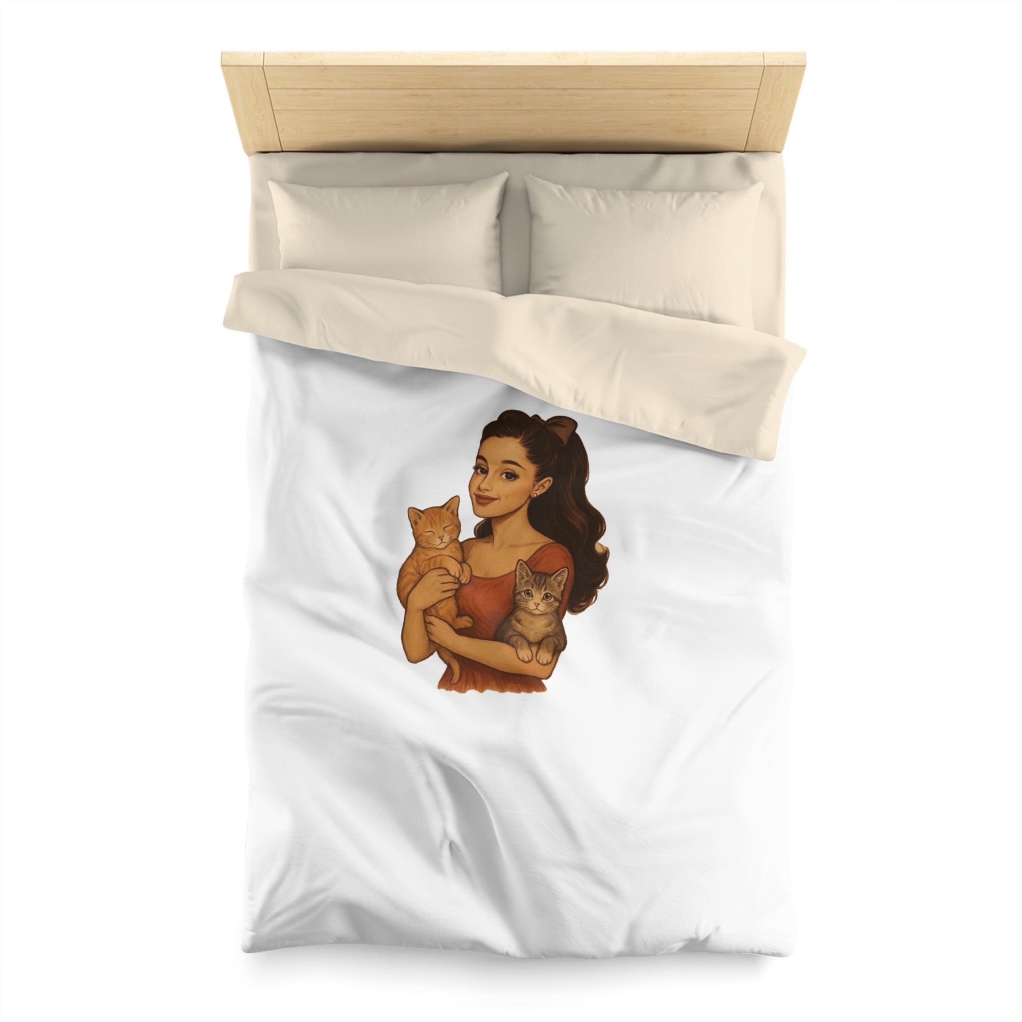 Cat Lover Duvet Cover — Woman Holding Two Kittens Microfiber Bedding