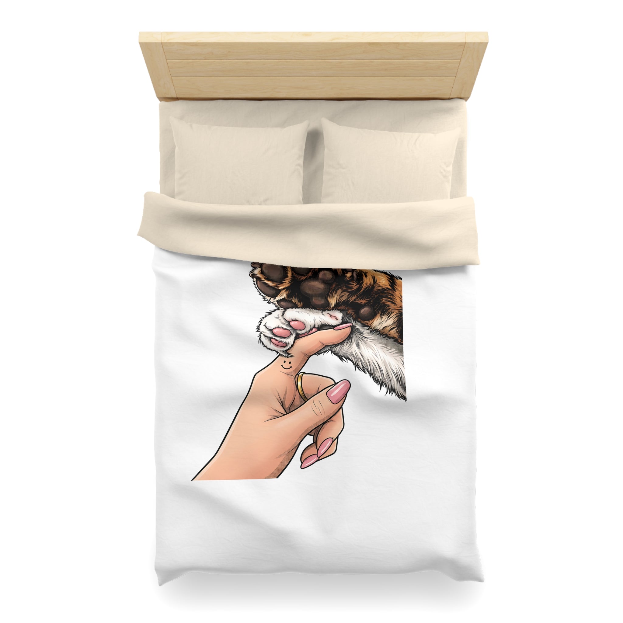Cat Paw Duvet Cover — Cute Hand & Paw Illustration Microfiber Bedding for Cat Lovers