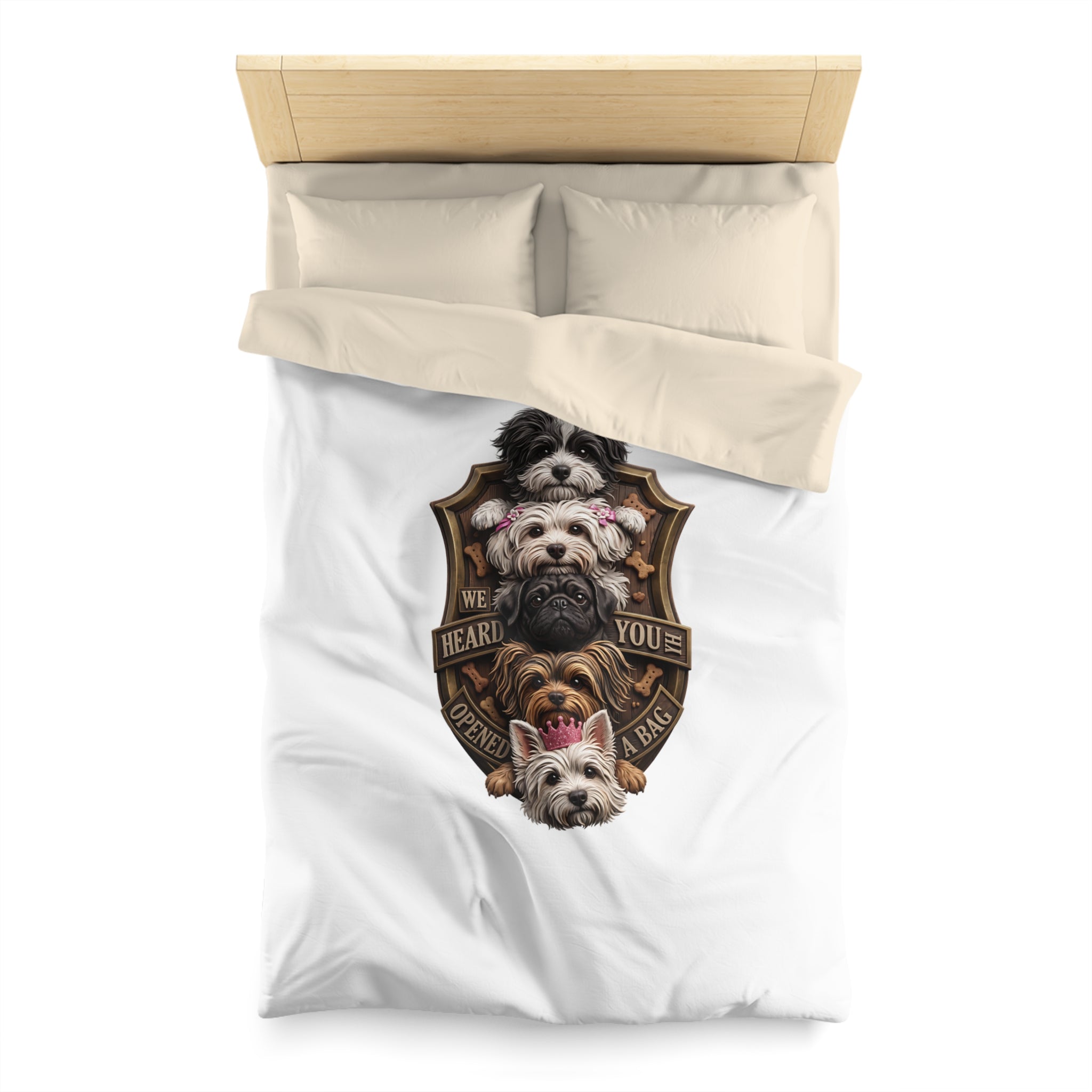 Dog Stack Microfiber Duvet Cover — "We Heard You Opened A Bag" Cute Puppy Portraits