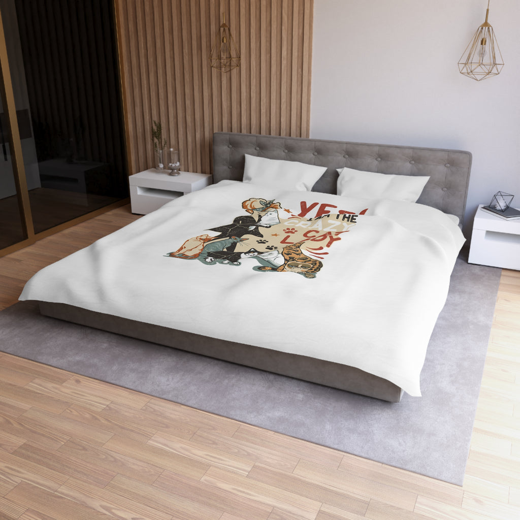 Duvet Cover - "Yes! I Am The Crazy Cat Lady" Retro Cat Lover Bedding
