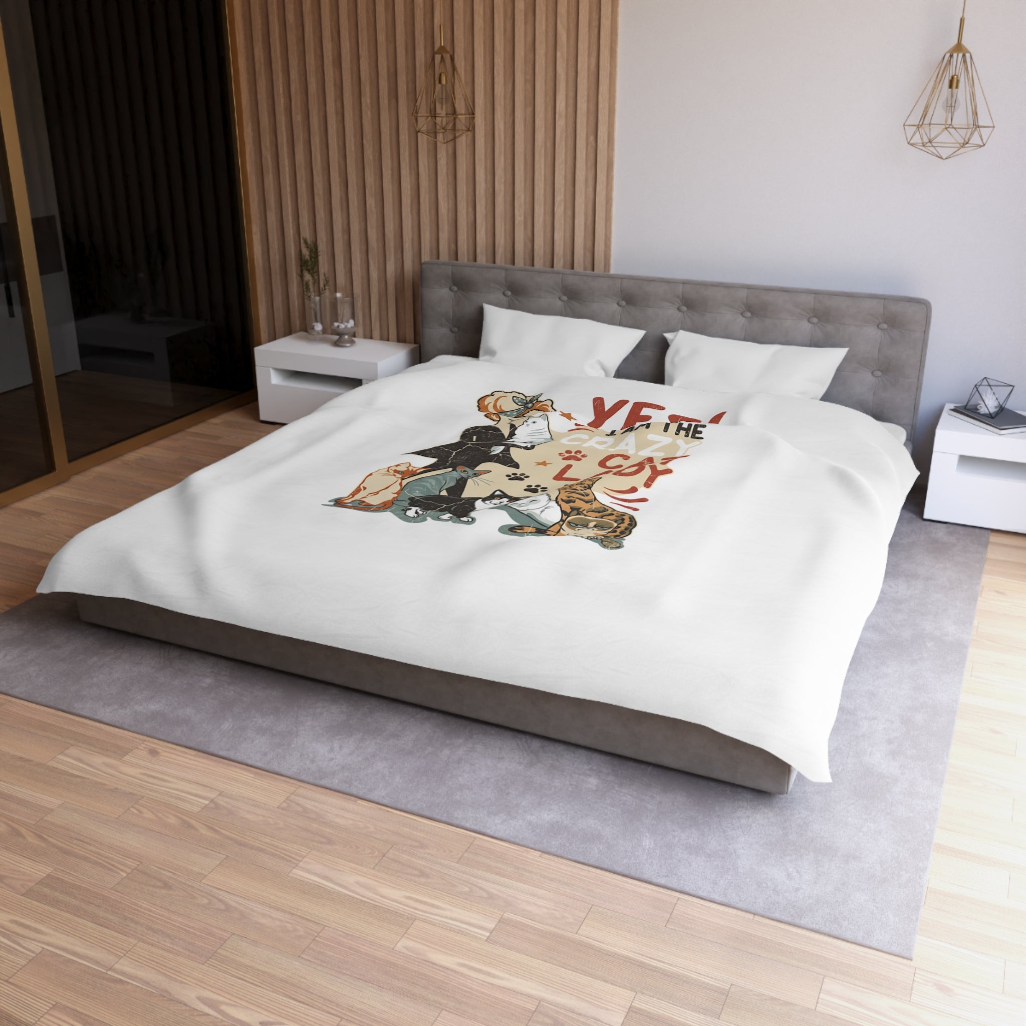 Duvet Cover - "Yes! I Am The Crazy Cat Lady" Retro Cat Lover Bedding
