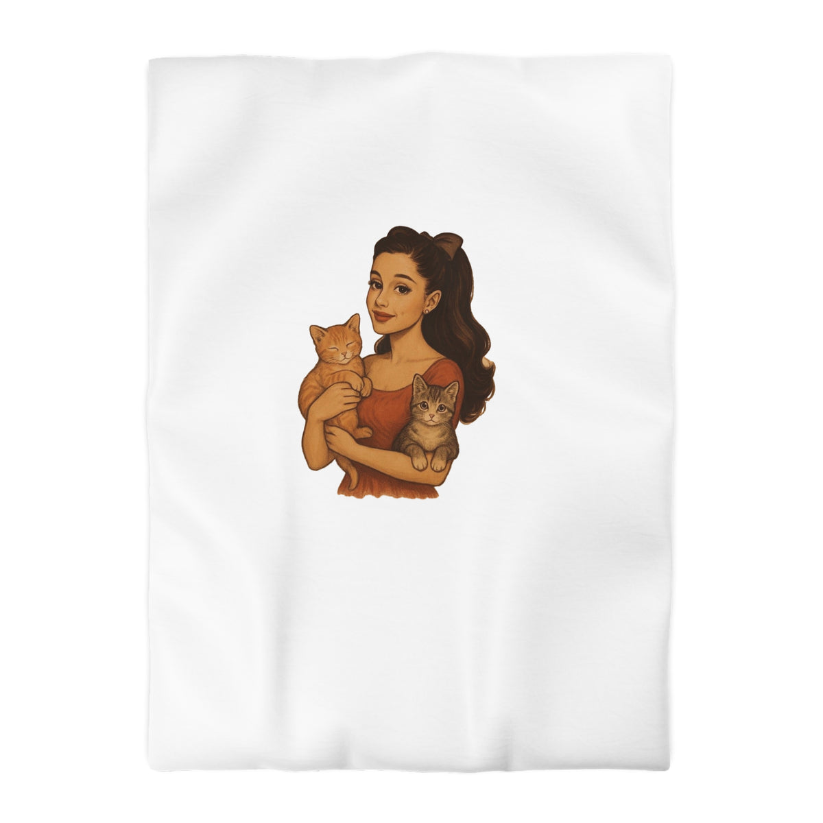 Cat Lover Duvet Cover — Woman Holding Two Kittens Microfiber Bedding