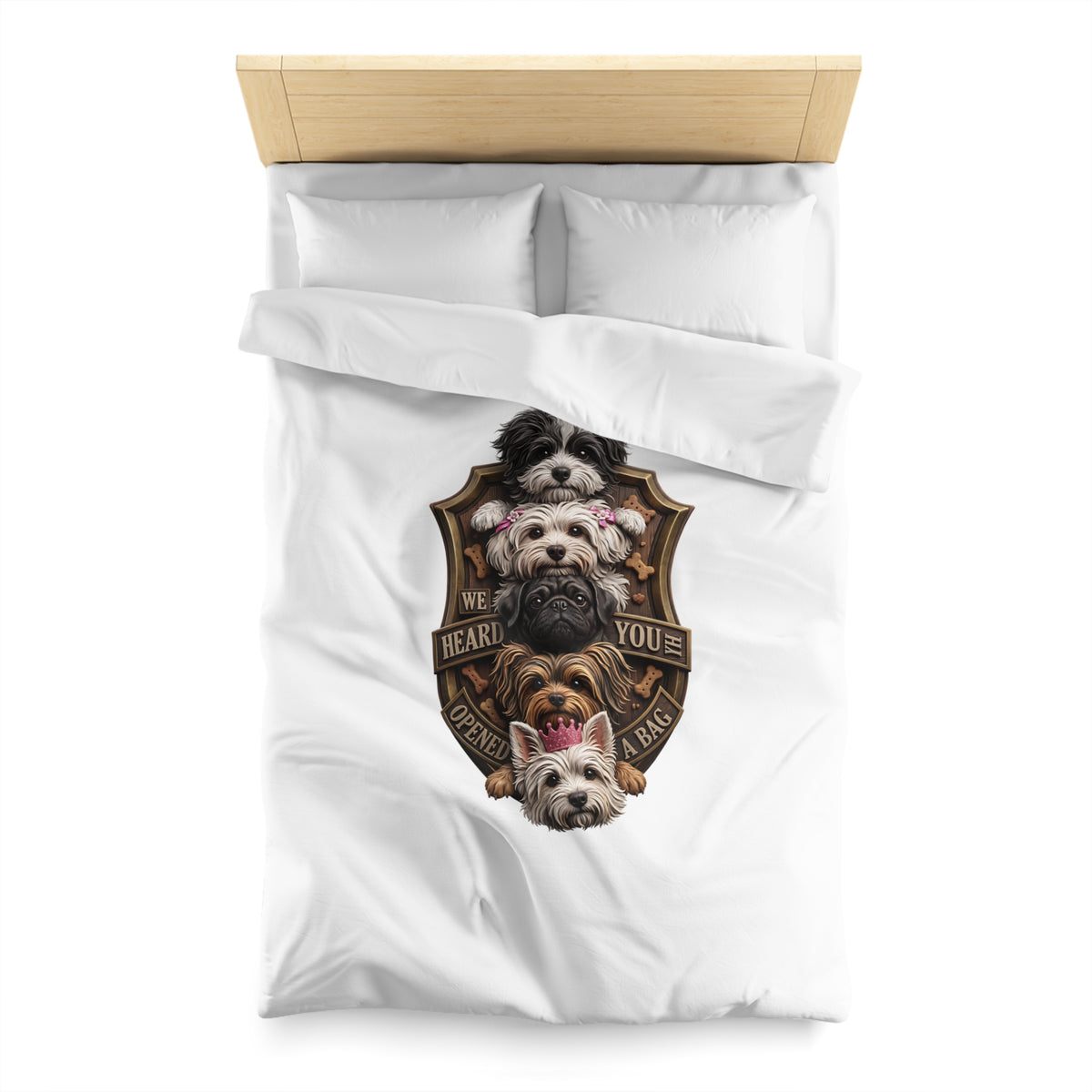 Dog Stack Microfiber Duvet Cover — "We Heard You Opened A Bag" Cute Puppy Portraits
