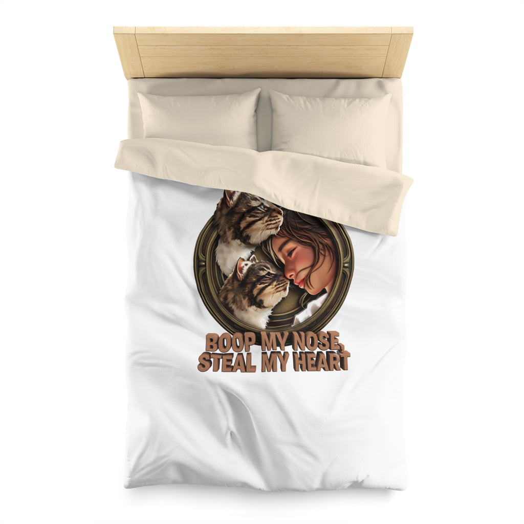Cat Lover Duvet Cover — "Boop My Nose, Steal My Heart" Cozy Microfiber Bedding