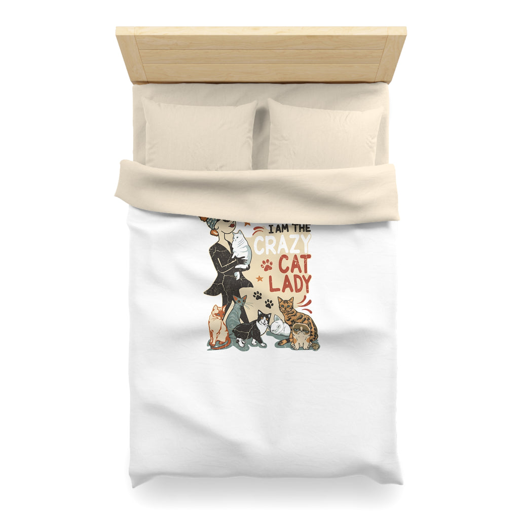 Duvet Cover - "Yes! I Am The Crazy Cat Lady" Retro Cat Lover Bedding