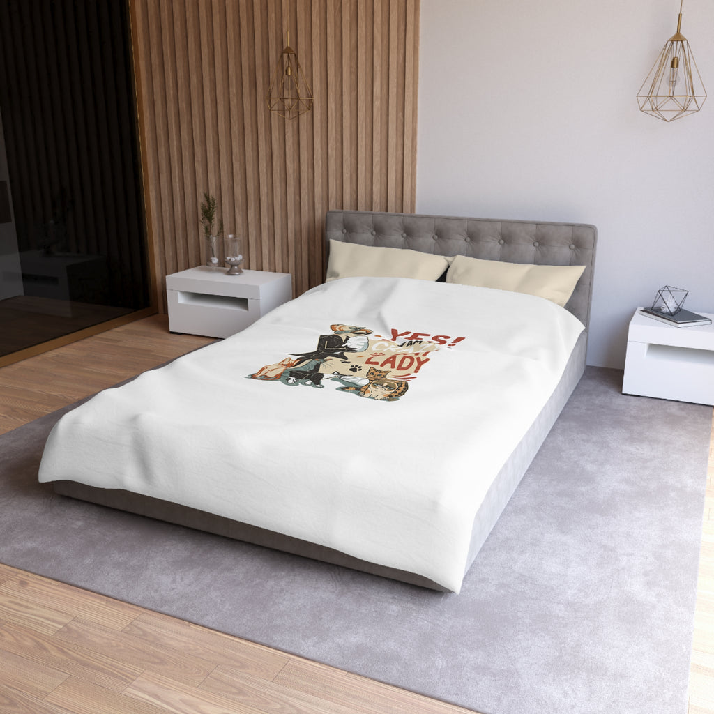 Duvet Cover - "Yes! I Am The Crazy Cat Lady" Retro Cat Lover Bedding