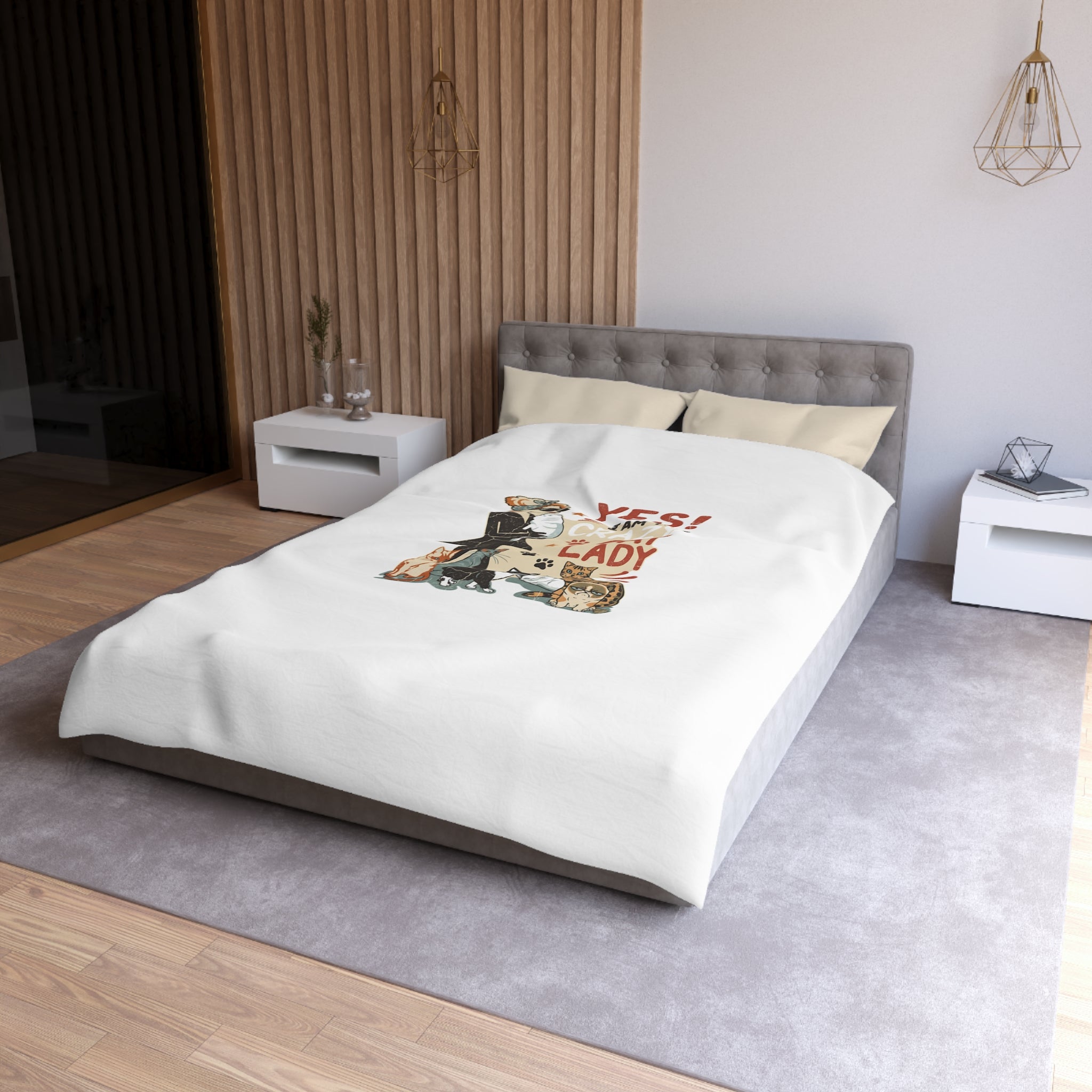 Duvet Cover - "Yes! I Am The Crazy Cat Lady" Retro Cat Lover Bedding