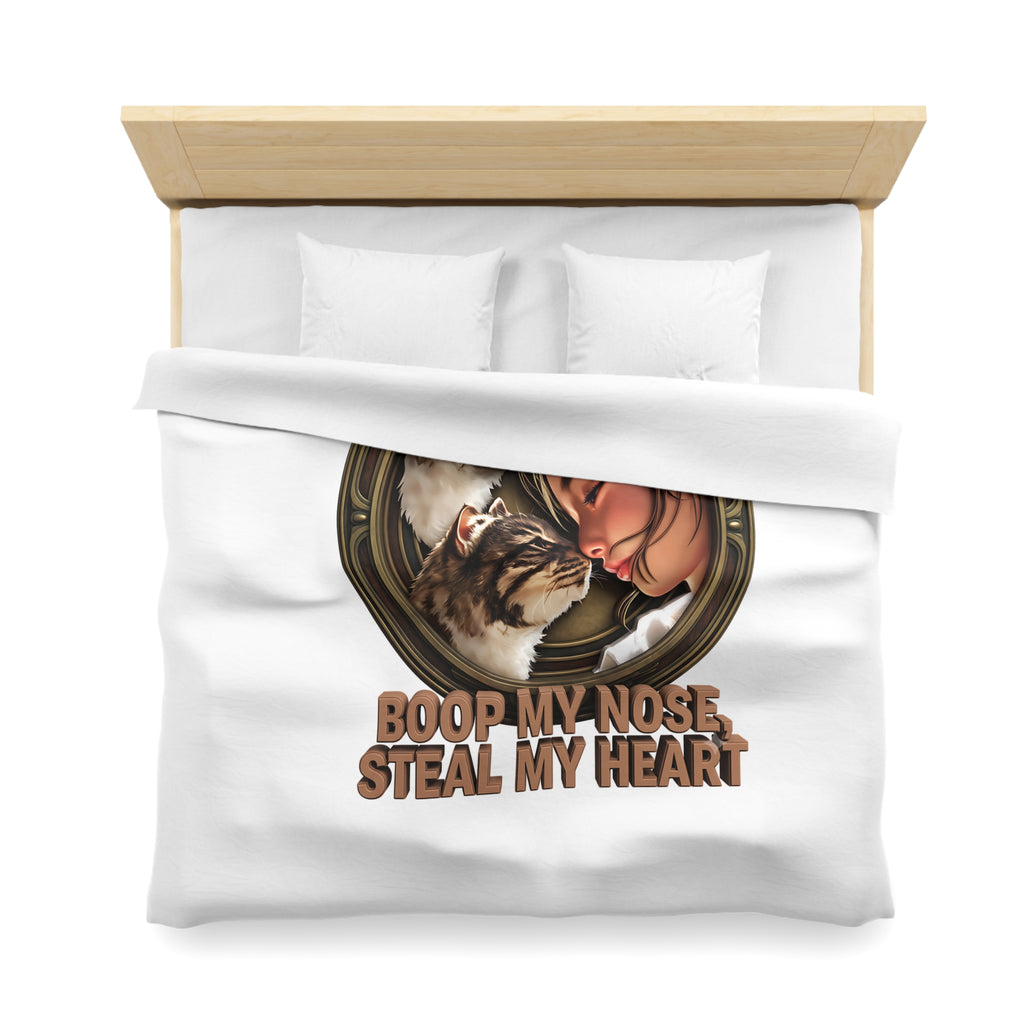 Cat Lover Duvet Cover — "Boop My Nose, Steal My Heart" Cozy Microfiber Bedding