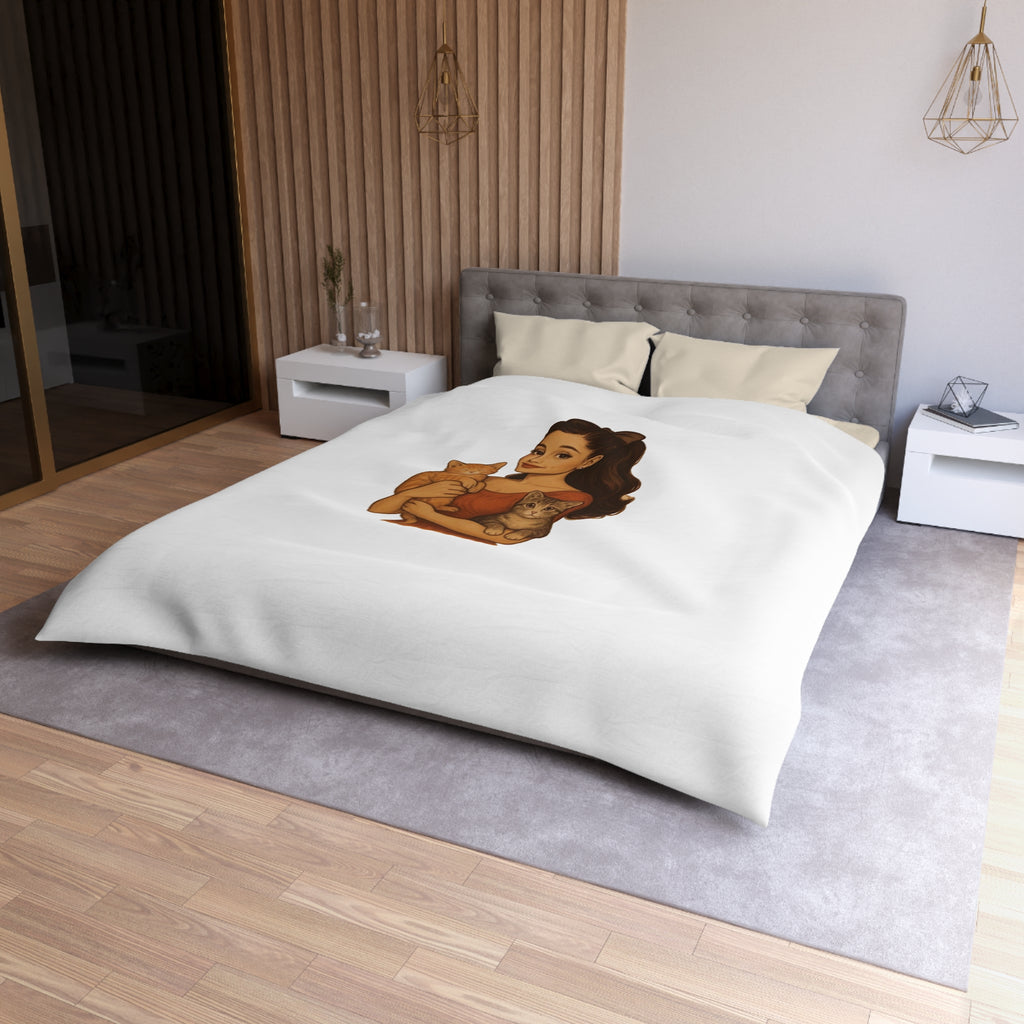 Cat Lover Duvet Cover — Woman Holding Two Kittens Microfiber Bedding