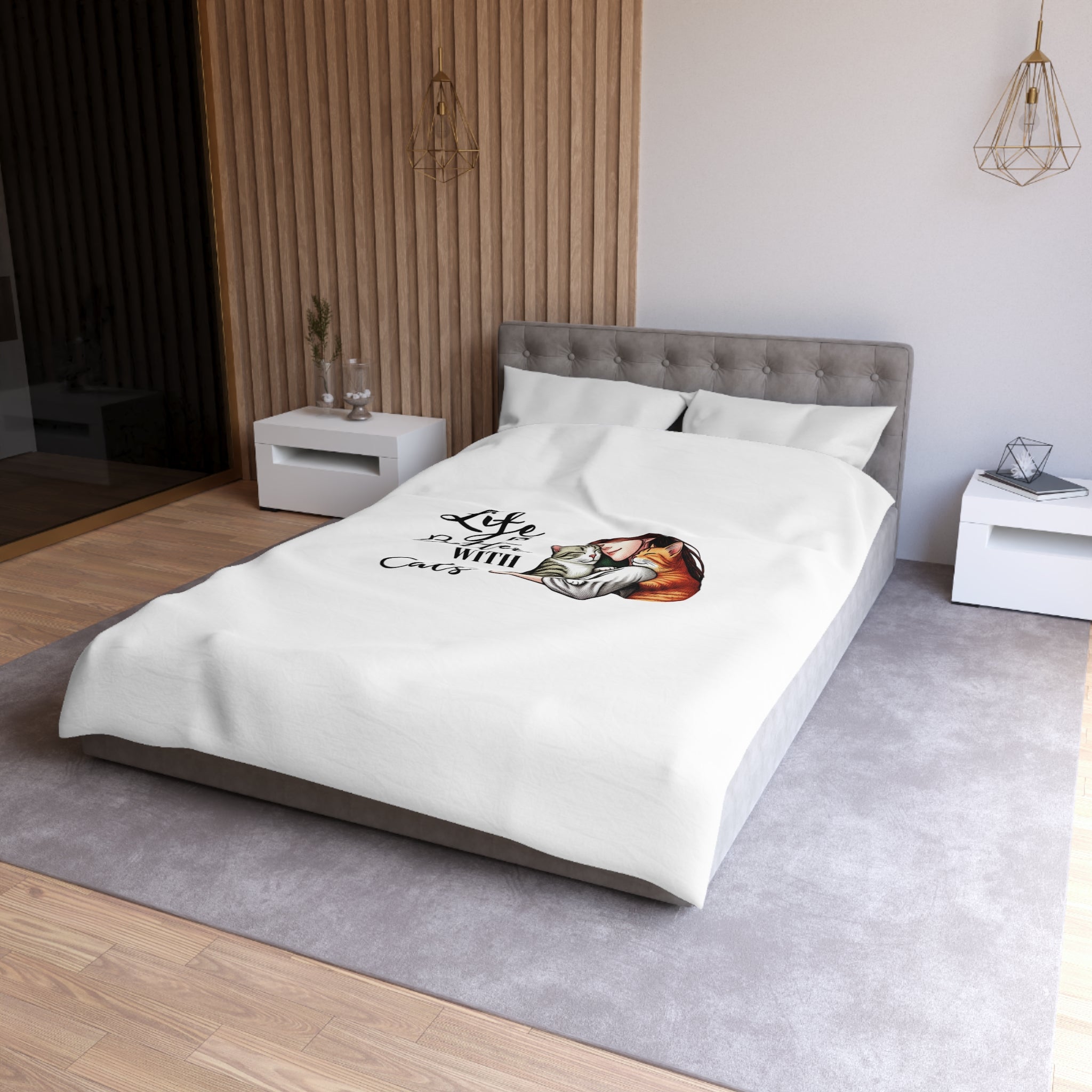 Microfiber Duvet Cover – "Life Is Better With Cats" Cat Lover Bedding