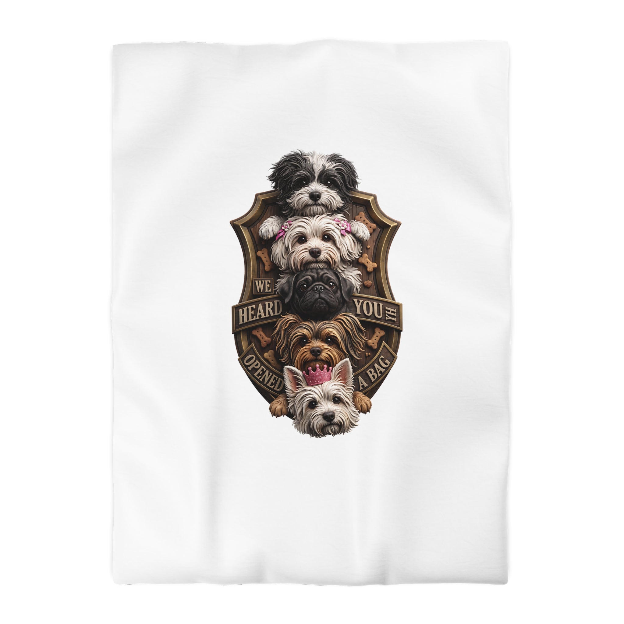 Dog Stack Microfiber Duvet Cover — "We Heard You Opened A Bag" Cute Puppy Portraits
