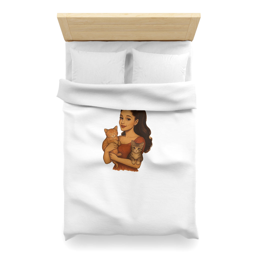 Cat Lover Duvet Cover — Woman Holding Two Kittens Microfiber Bedding