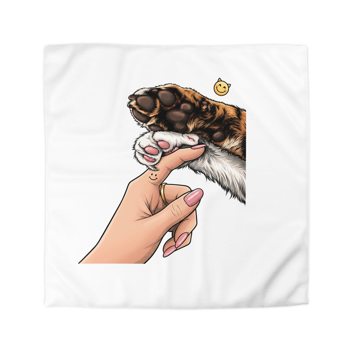 Cat Paw Duvet Cover — Cute Hand & Paw Illustration Microfiber Bedding for Cat Lovers