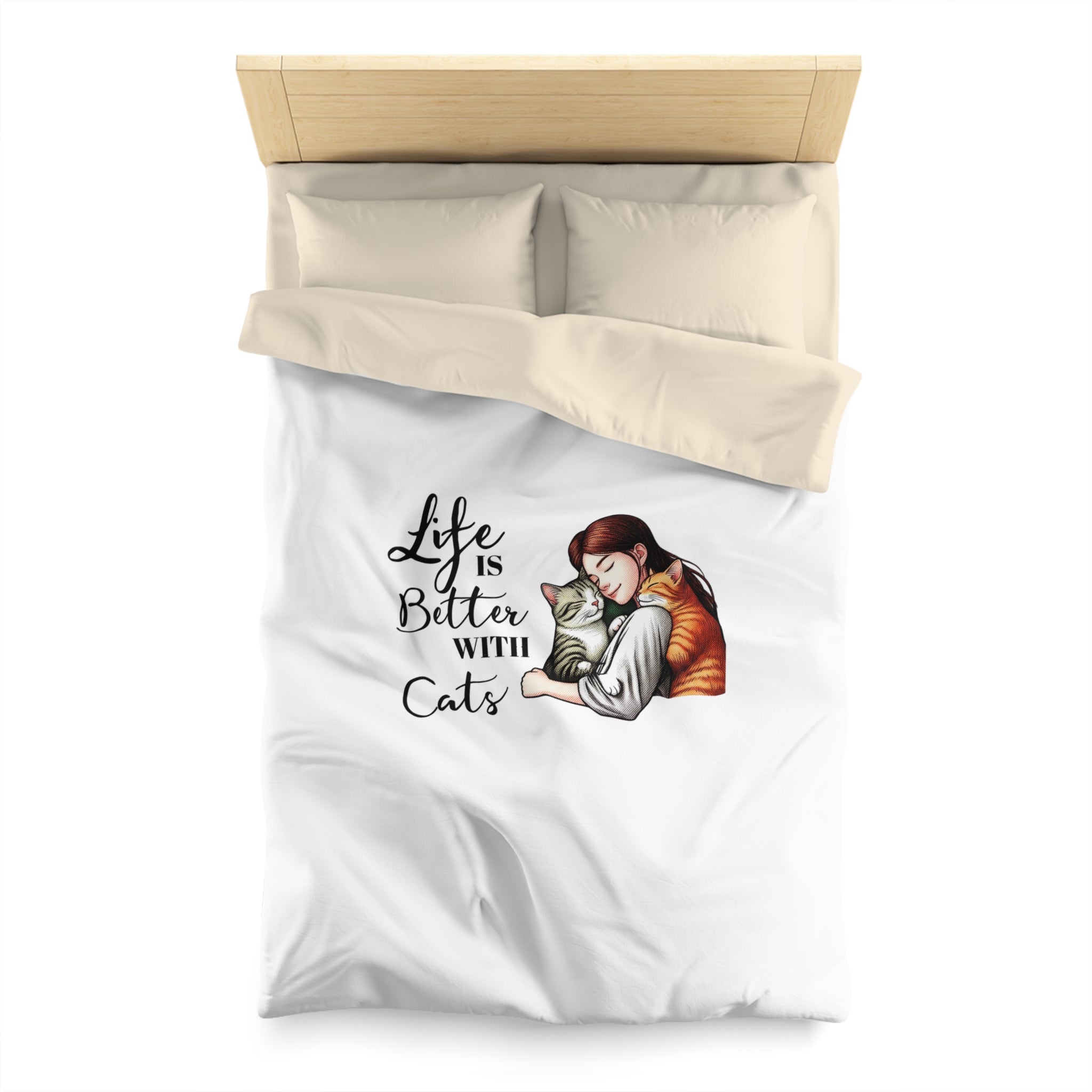 Microfiber Duvet Cover – "Life Is Better With Cats" Cat Lover Bedding