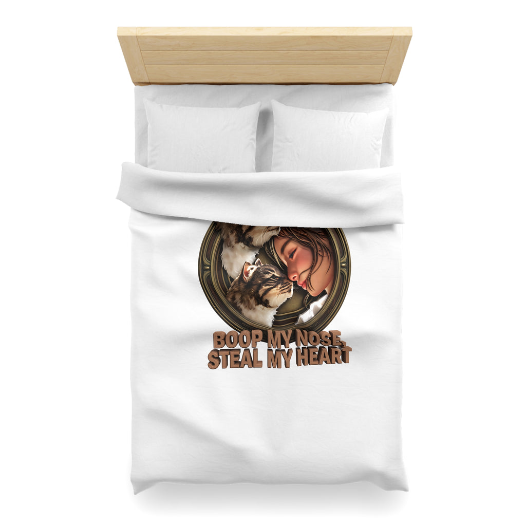 Cat Lover Duvet Cover — "Boop My Nose, Steal My Heart" Cozy Microfiber Bedding