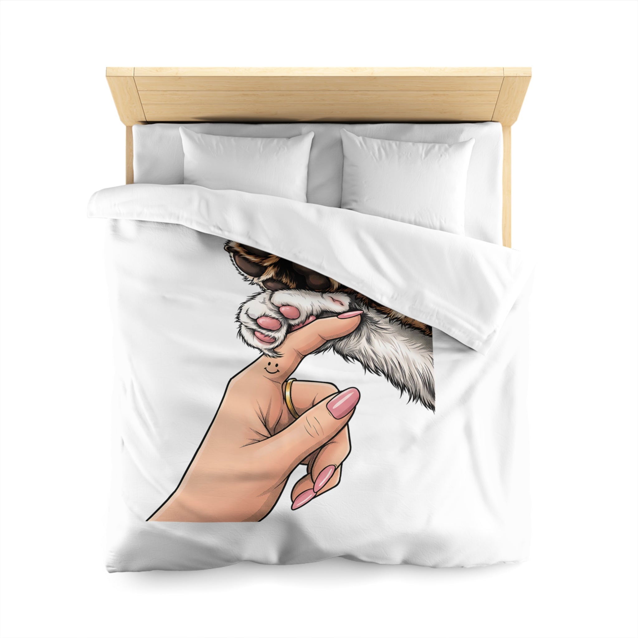 Cat Paw Duvet Cover — Cute Hand & Paw Illustration Microfiber Bedding for Cat Lovers