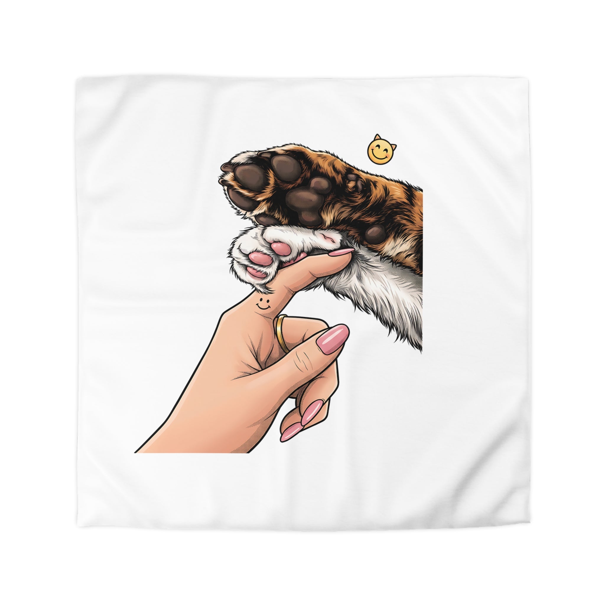Cat Paw Duvet Cover — Cute Hand & Paw Illustration Microfiber Bedding for Cat Lovers