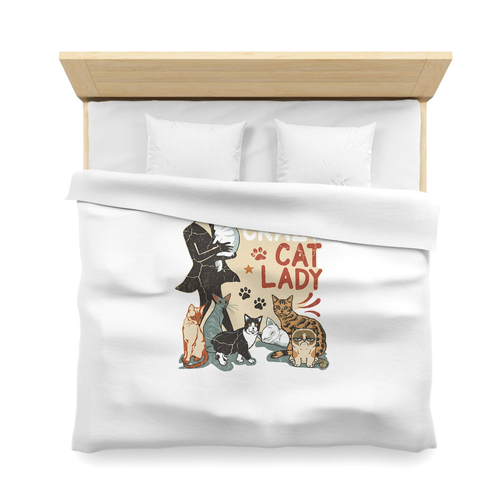 Duvet Cover - "Yes! I Am The Crazy Cat Lady" Retro Cat Lover Bedding