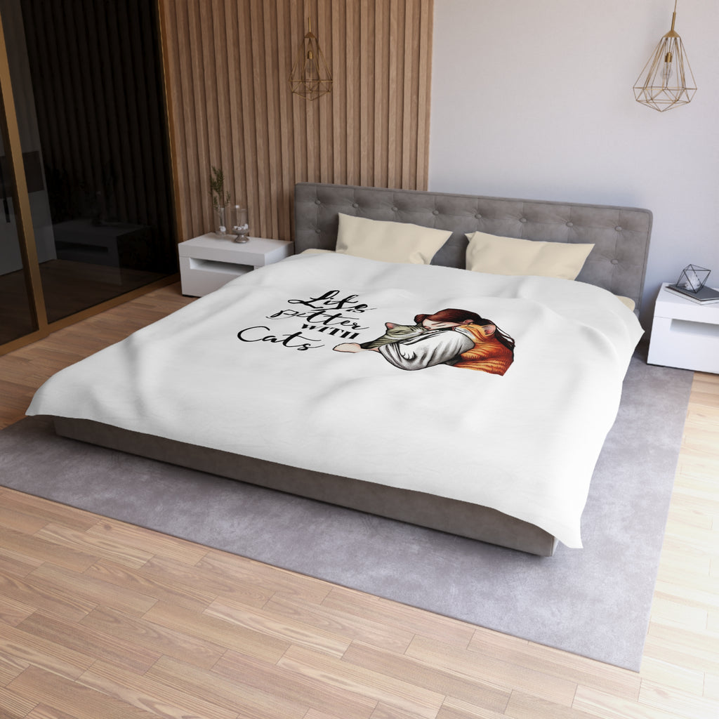 Microfiber Duvet Cover – "Life Is Better With Cats" Cat Lover Bedding