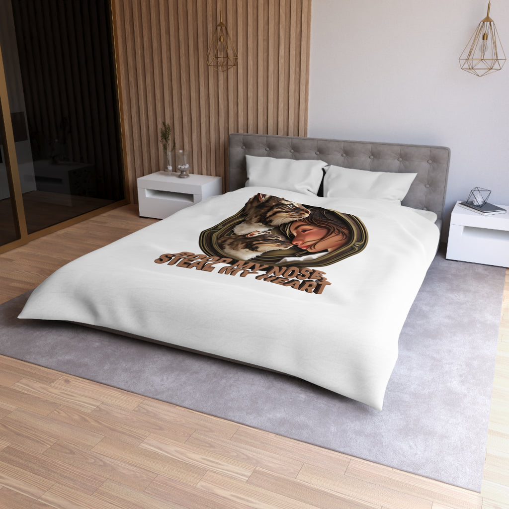 Cat Lover Duvet Cover — "Boop My Nose, Steal My Heart" Cozy Microfiber Bedding
