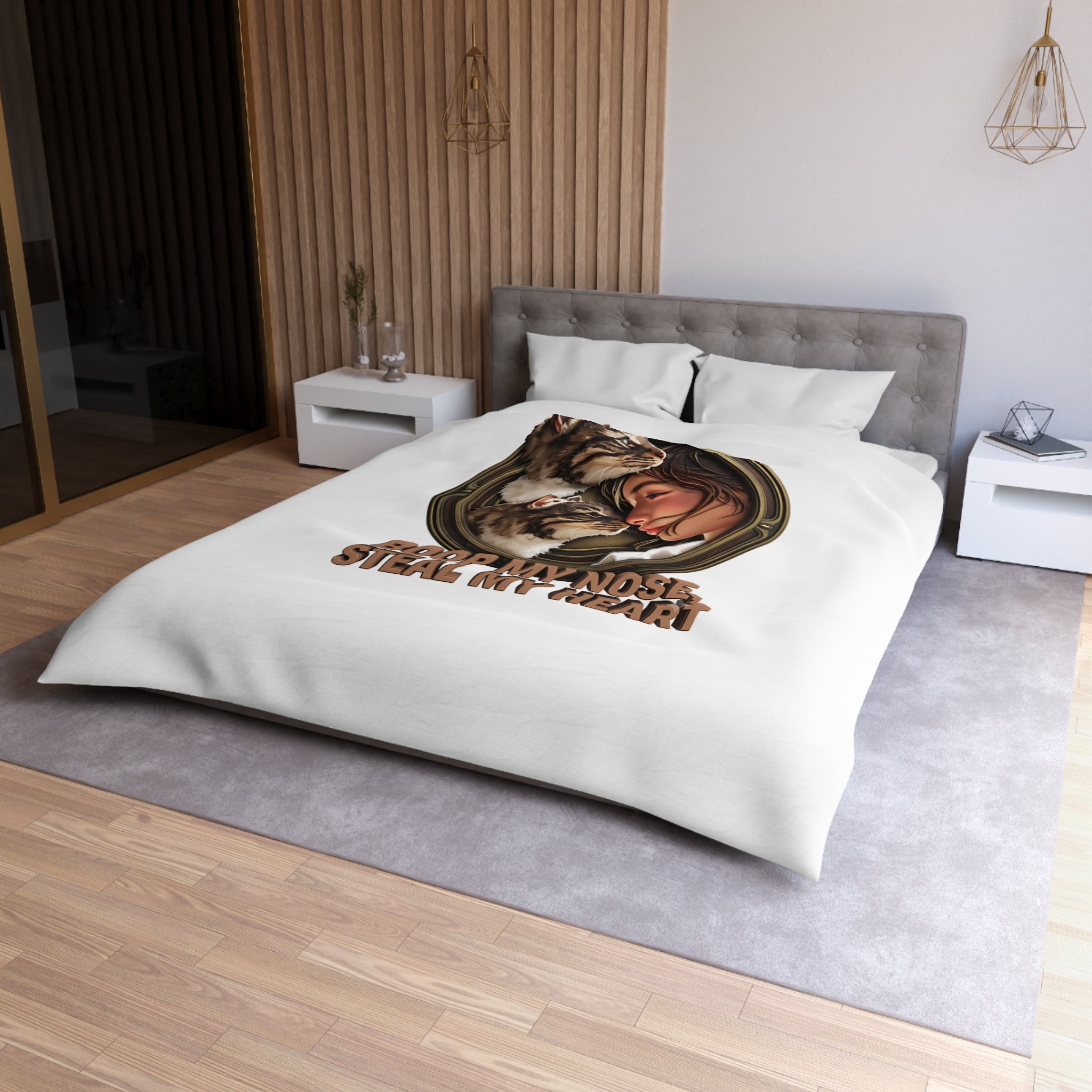 Cat Lover Duvet Cover — "Boop My Nose, Steal My Heart" Cozy Microfiber Bedding