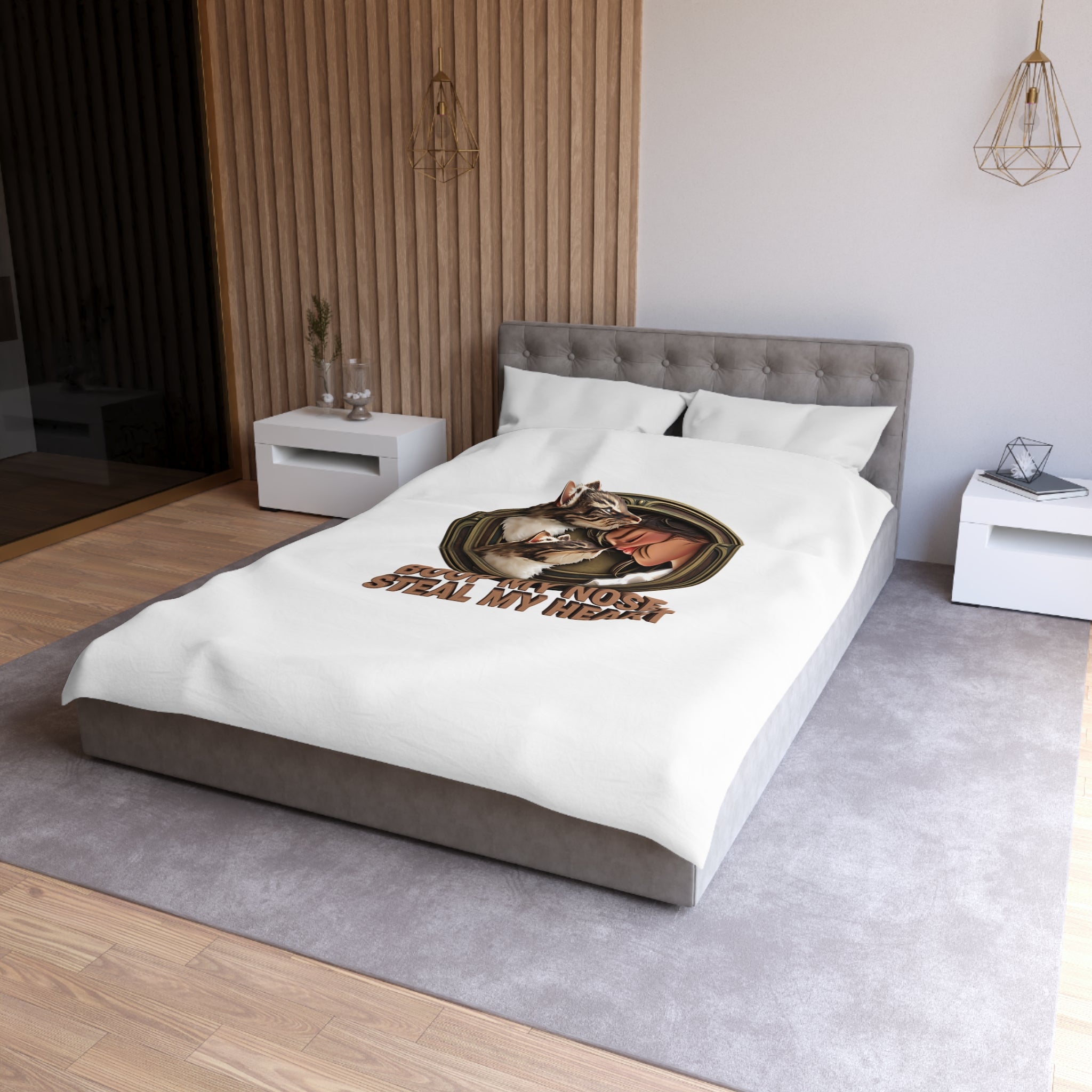Cat Lover Duvet Cover — "Boop My Nose, Steal My Heart" Cozy Microfiber Bedding
