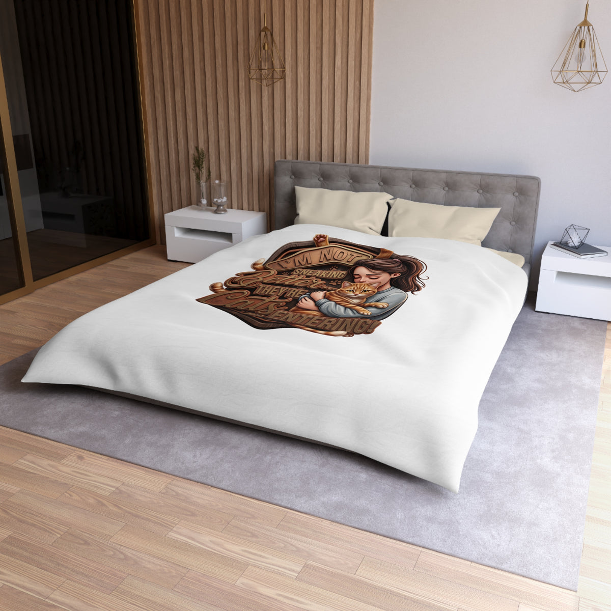 Cat Lover Duvet Cover — "I’m Not Sneaking, Better The Way Cats Are Entering" Cozy Microfiber