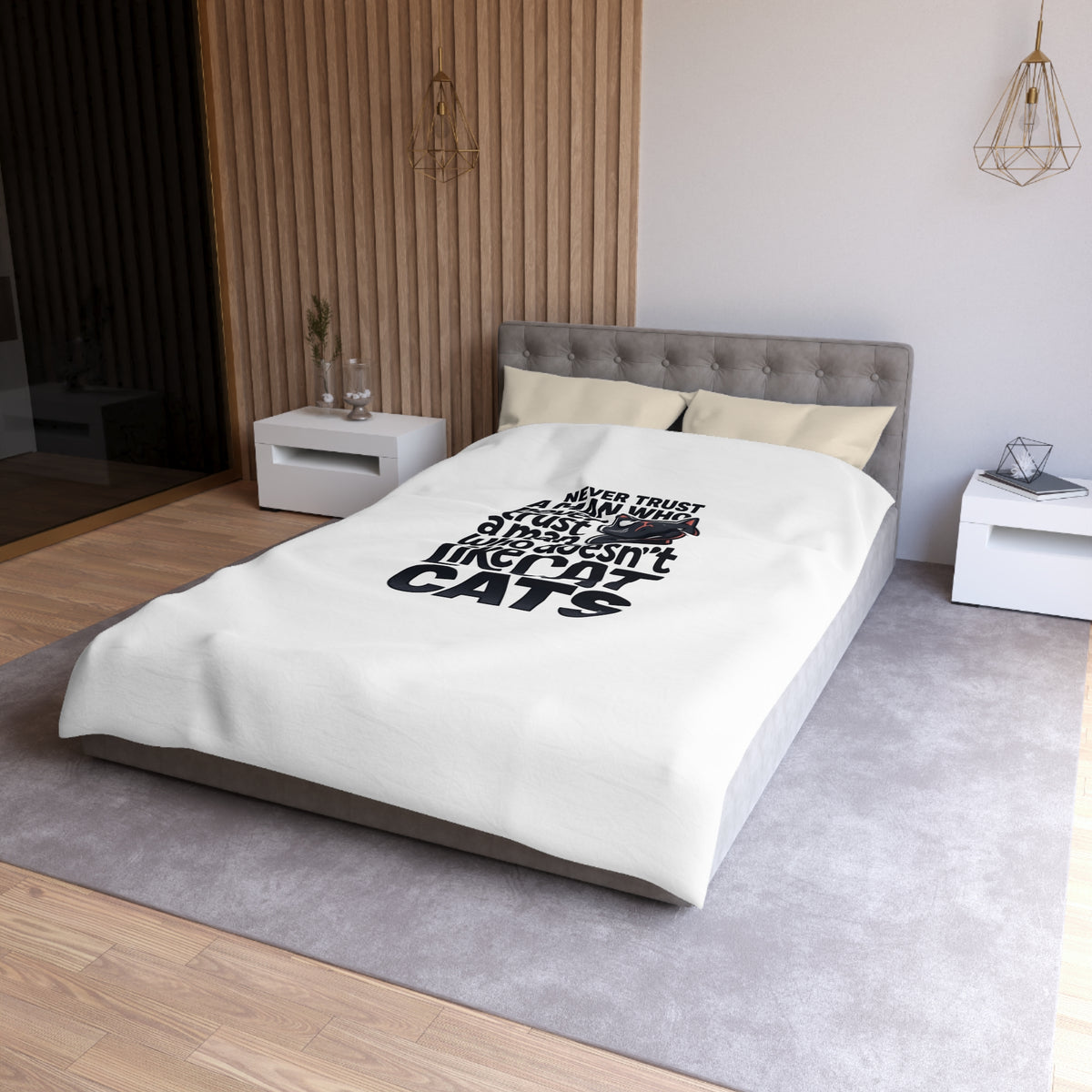 Duvet Cover — "Never Trust a Man Who Doesn't Like Cats" Cute Black Cat Bedding
