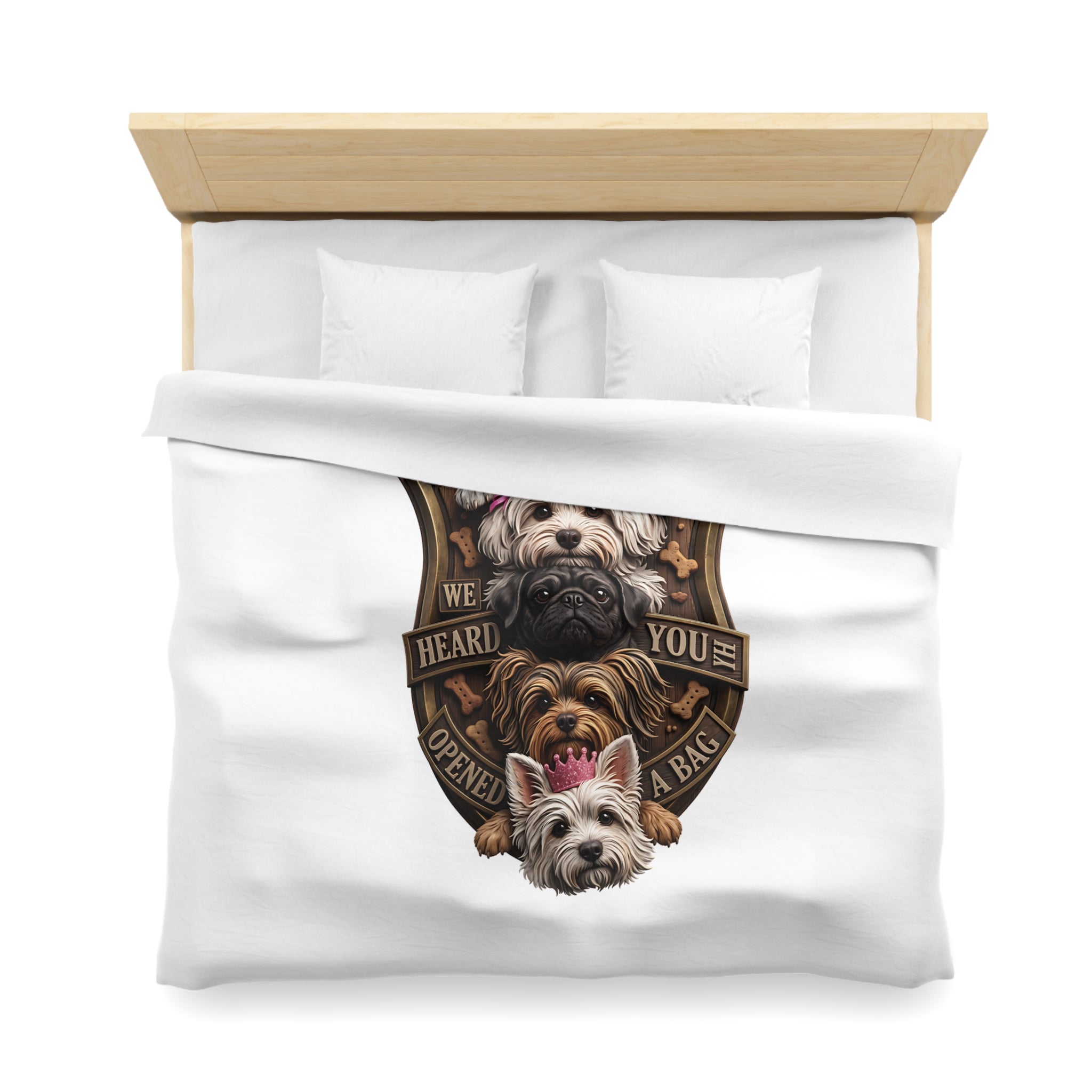 Dog Stack Microfiber Duvet Cover — "We Heard You Opened A Bag" Cute Puppy Portraits