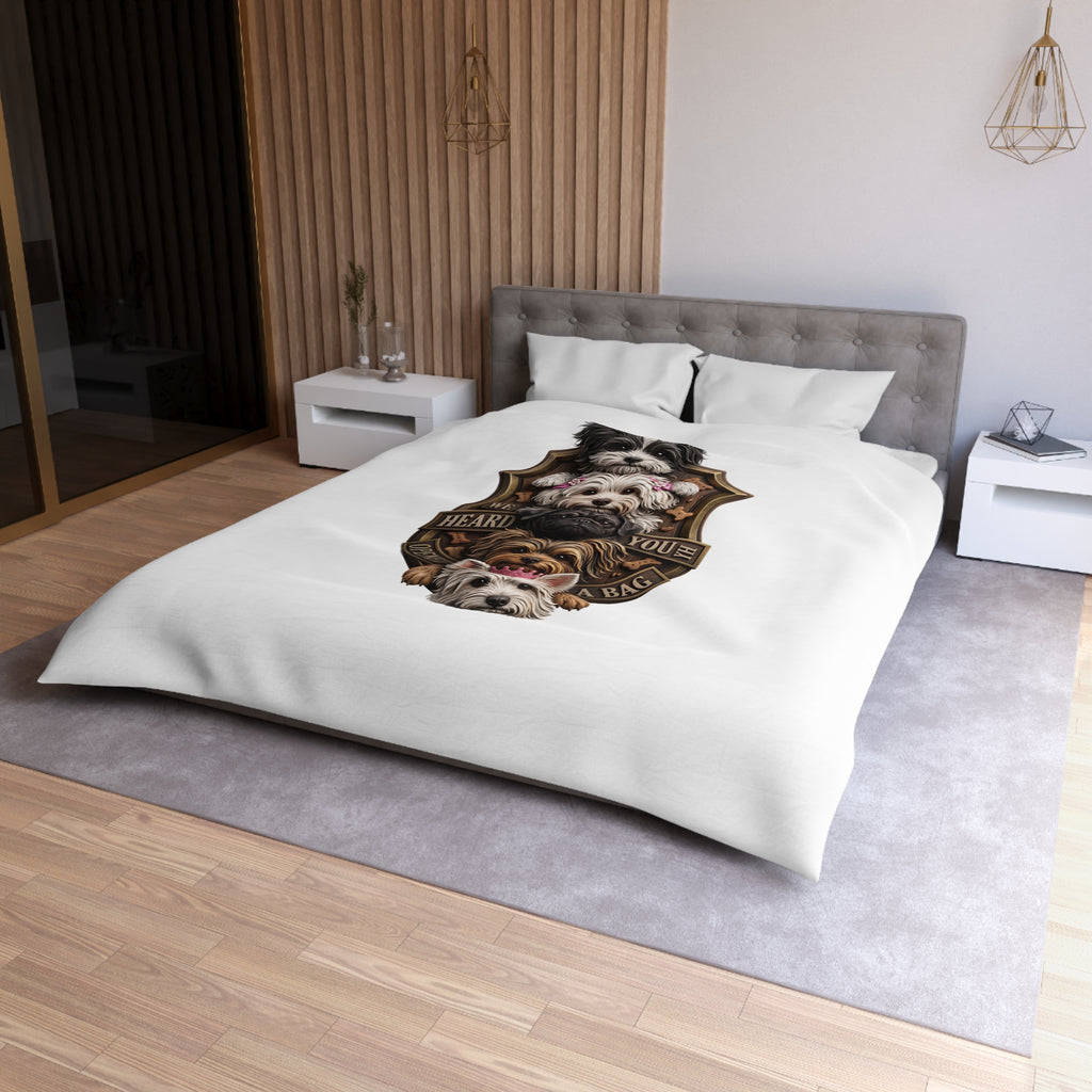 Dog Stack Microfiber Duvet Cover — "We Heard You Opened A Bag" Cute Puppy Portraits