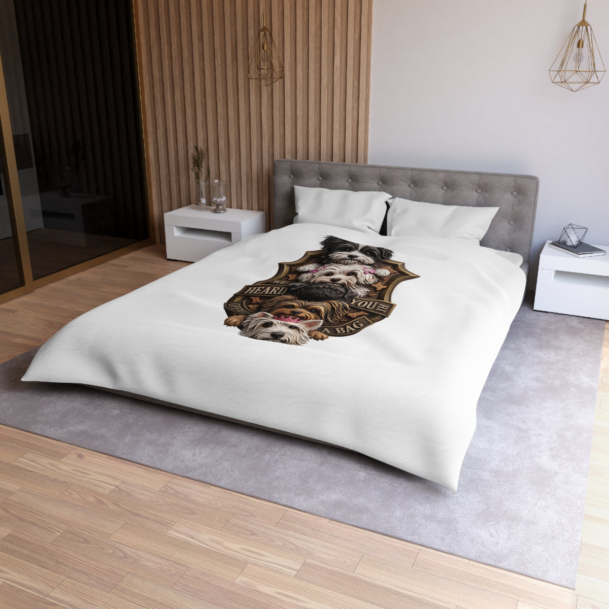 Dog Stack Microfiber Duvet Cover — "We Heard You Opened A Bag" Cute Puppy Portraits