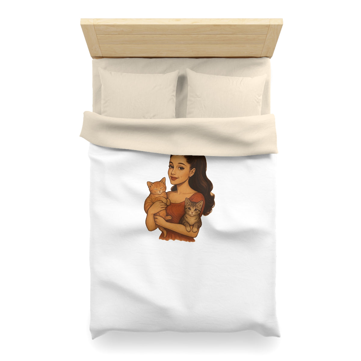 Cat Lover Duvet Cover — Woman Holding Two Kittens Microfiber Bedding