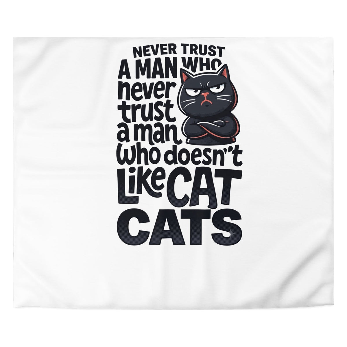 Close-up of the Grumpy Black Cat print: a grumpy black cat inside stacked black lettering, on the white cover